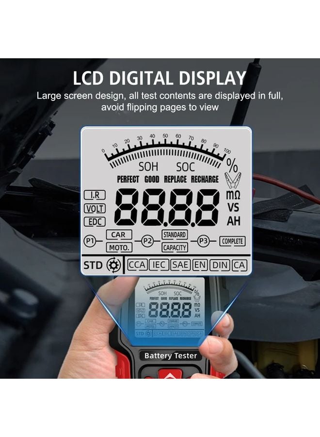 Yellow Universal 12V 24V Lead Acid Car Battery Tester Digital LCD Diagnostic Tool for Vehicle Truck Motorcycle SUV - Image 5
